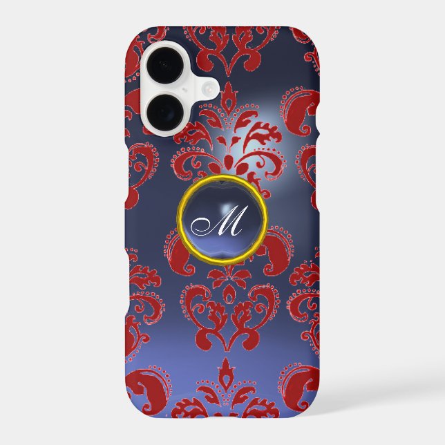 RED BLUE DAMASK SAPPHIRE GEMSTONE MONOGRAM (Back)