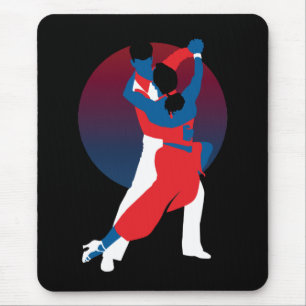 Red & Blue Dancing Silhouette - Tango dancers Mouse Mat