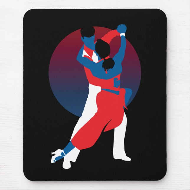 Red & Blue Dancing Silhouette - Tango dancers Mouse Mat (Front)