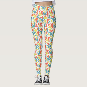 Red, Blue & Dark Yellow Waves Pattern Leggings