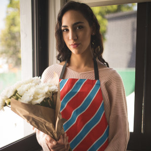 Red Blue Diagonal Stripes Apron