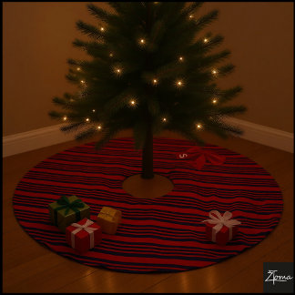 Red Blue Diagonal Stripes Ribbon Background Brushed Polyester Tree Skirt