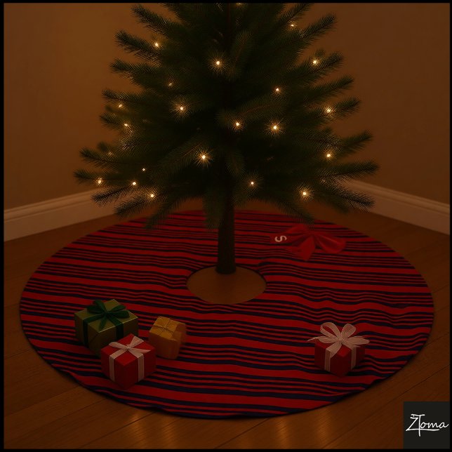 Red Blue Diagonal Stripes Ribbon Background Brushed Polyester Tree Skirt (Creator Uploaded)