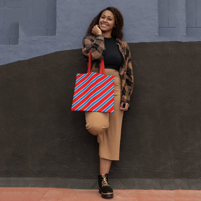 Red Blue Diagonal Stripes Tote Bag (Creator Uploaded)