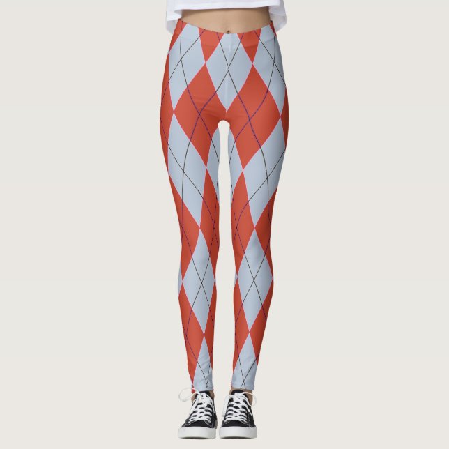 Red Blue Diamond Argyle Geometric Pants Leggings (Front)