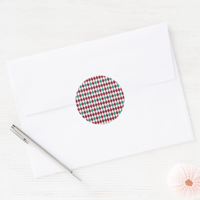 Red & Blue Diamond Glitter Classic Round Sticker (Envelope)