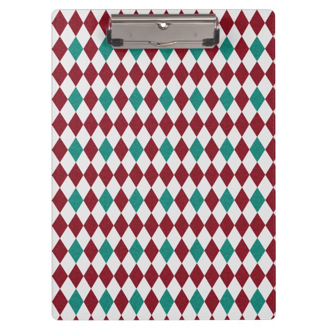 Red & Blue Diamond Glitter Clipboard (Front)