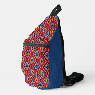 Red blue diamond pattern sling bag