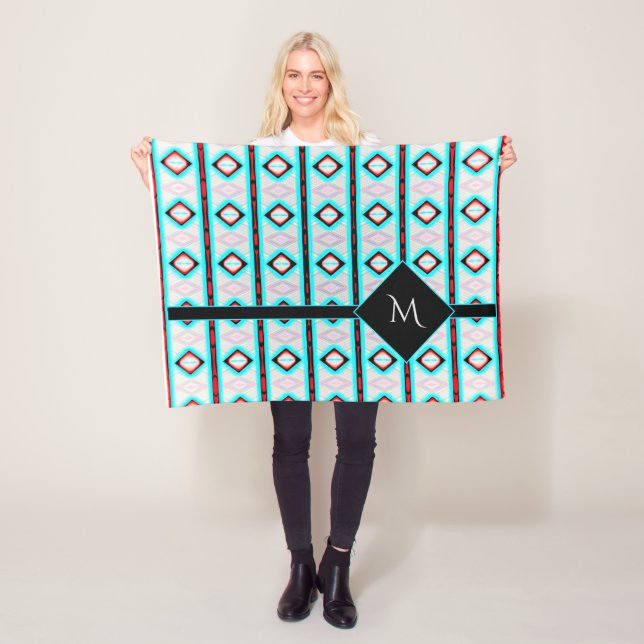 Red Blue Diamond Stripe Pattern Fleece Blanket (In Situ)