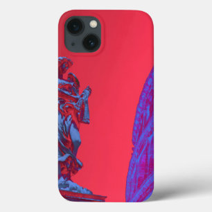 Red, blue digital art of Colosseum and statue iPhone 13 Case