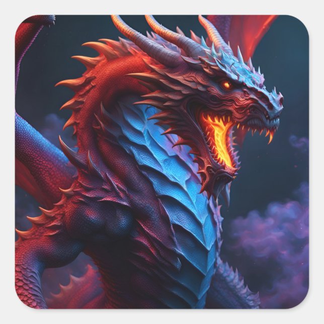 Red & Blue Dragon Square Sticker (Front)