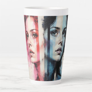 Red & Blue Duality – Twin Portraits in Abstract St Latte Mug