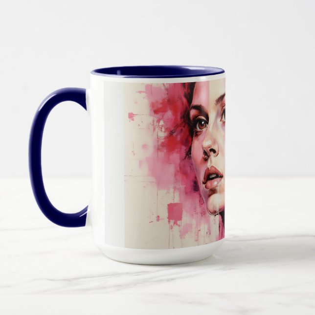 Red & Blue Duality – Twin Portraits in Abstract St Mug (Left)