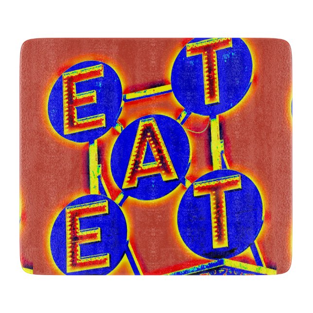 red/blue eat glass cutting board (Front)