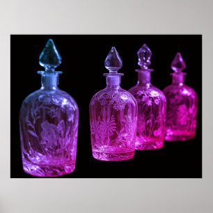 Red+Blue Etched Retro Glass Perfume Bottles a Wall Poster