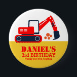 Red Blue Excavator Kids Birthday Party Button<br><div class="desc">Cute and colourful cartoon excavator button for kids birthday party favour. If your children love to play with big construction vehicles,  than this is a perfect addition to their special birthday party. You can customise the wording to fit any events with kids theme.</div>