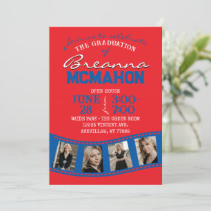 Red & Blue Filmstrip 5 Photo Graduation Invitation