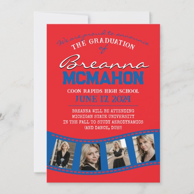 Red & Blue Filmstrip Graduation Announcement (Front)