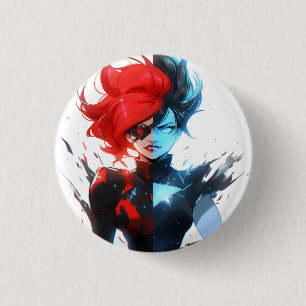Red Blue Fire Ice Comic Style Anime Girl 3 Cm Round Badge