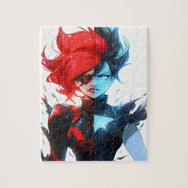 Red Blue Fire Ice Comic Style Anime Girl Jigsaw Puzzle (Vertical)