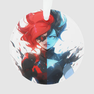 Red Blue Fire Ice Comic Style Anime Girl Ornament