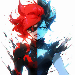Red Blue Fire Ice Comic Style Anime Girl Standing Photo Sculpture