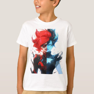 Red Blue Fire Ice Comic Style Anime Girl T-Shirt