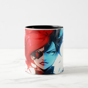 Red Blue Fire Ice Comic Style Anime Girl Two-Tone Coffee Mug