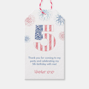 Red Blue Firecracker 5th Birthday Party Favour Tag