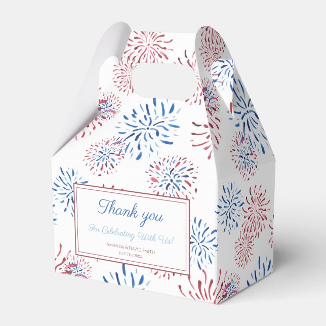 Red Blue Fireworks Firecracker 4th of July Party  Favour Box (Front Side)