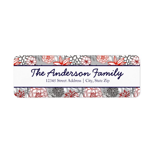 Red & Blue Floral - Return Address Labels (Front)