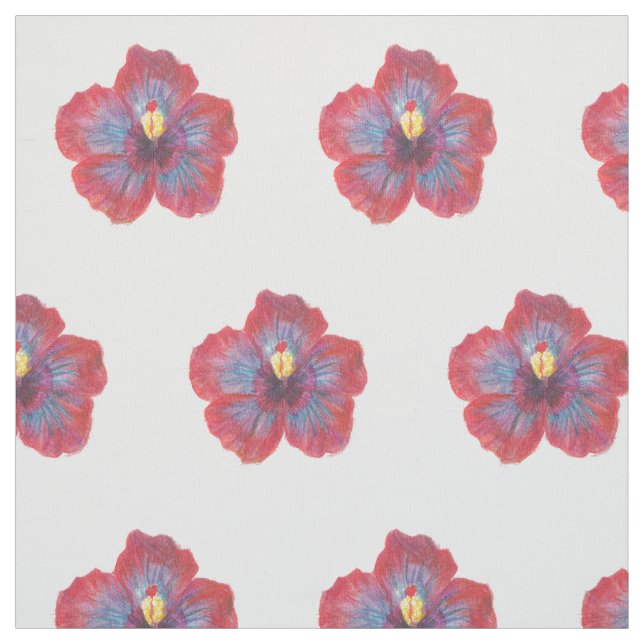 Red Blue Flower Watrecolor Drawing Fabric (Swatch)