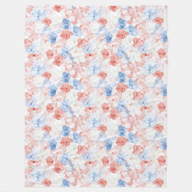 Red Blue Flowers Birthday Fleece Blanket (Front)