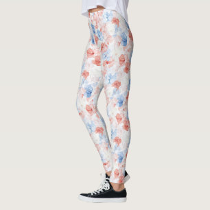 Red Blue Flowers Leggings