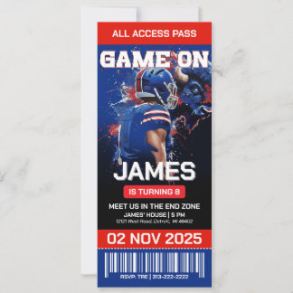 Red & Blue Football Birthday Invitation