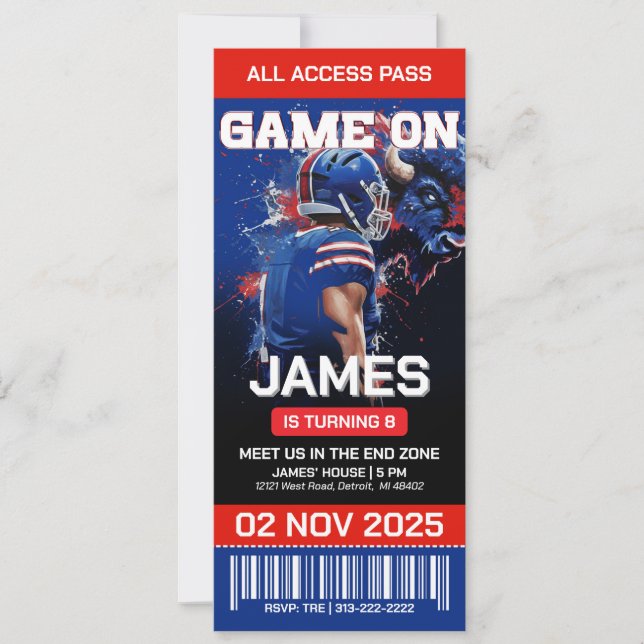 Red & Blue Football Birthday Invitation (Front)