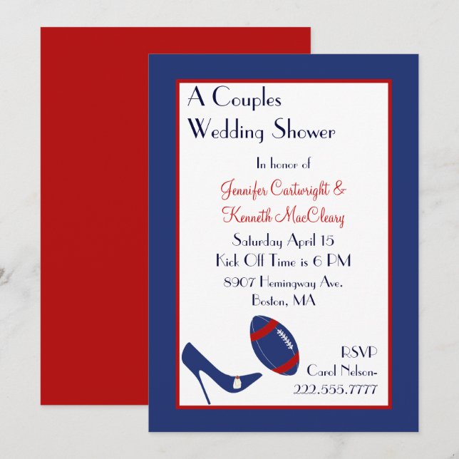 Red & Blue Football Couples Wedding Shower Invitation (Front/Back)