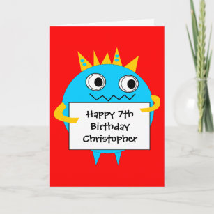 Red Blue Funny Monster Birthday Card