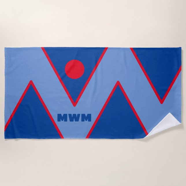 Red / Blue Geometric Design Monogramed Beach Towel (Front)