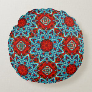 Red Blue Geometric Star  Round Cushion