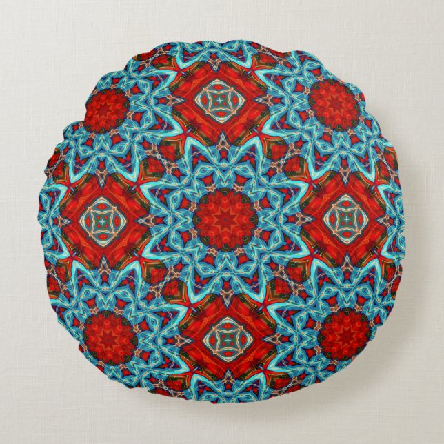 Red Blue Geometric Star  Round Cushion (Front)
