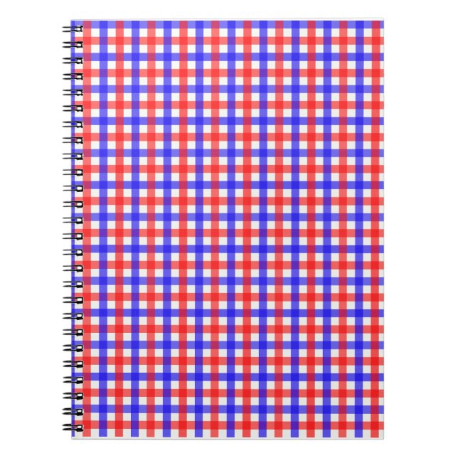 Red Blue Gingham Plaid Pattern Notebook (Front)