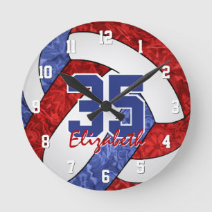 red blue girly team colours volleyball room round clock