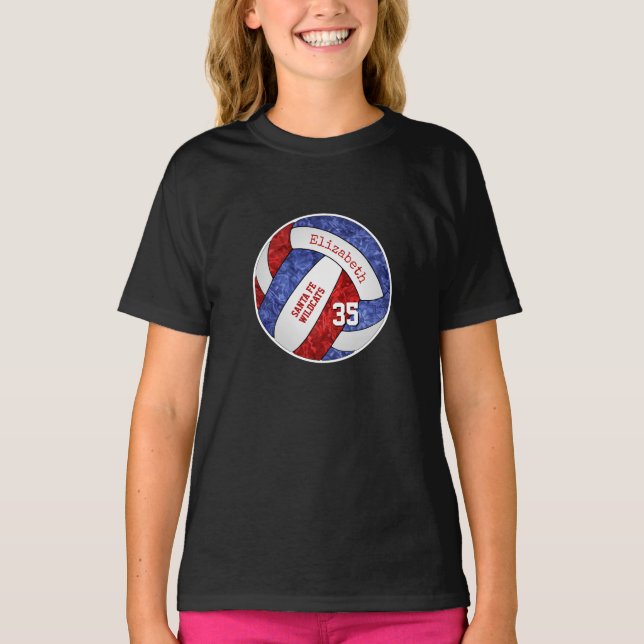 red blue girly volleyball team colours T-Shirt (Front)
