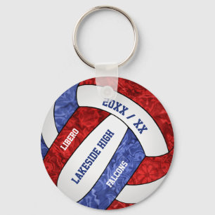 red blue girly volleyball w school team name key ring