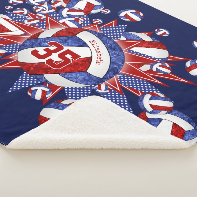 red blue girly volleyballs stars custom name sherpa blanket (3/4)