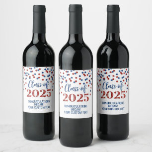 Red Blue Glitter Class of 2025 Graduation Wine Label