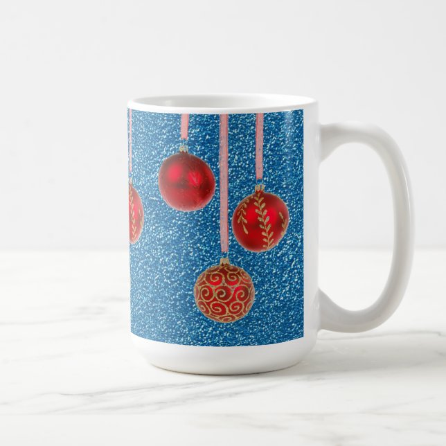 Red Blue Glitter Merry Christmas Baubles Mug (Right)