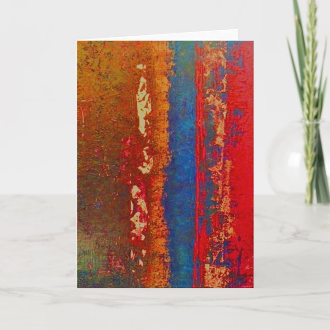 Red, Blue, Gold Abstract Greeting, Blank Card (Front)