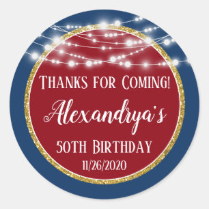 Red Blue Gold Birthday Thanks For Coming Favour Ta Classic Round Sticker